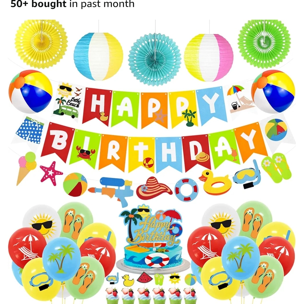 Colorful Beach Birthday Party Decoration Set